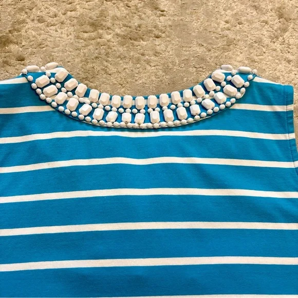 Talbots Striped Sleeveless Tank Top With Chunky Jewel Collar Size PLarge - Picture 9 of 10